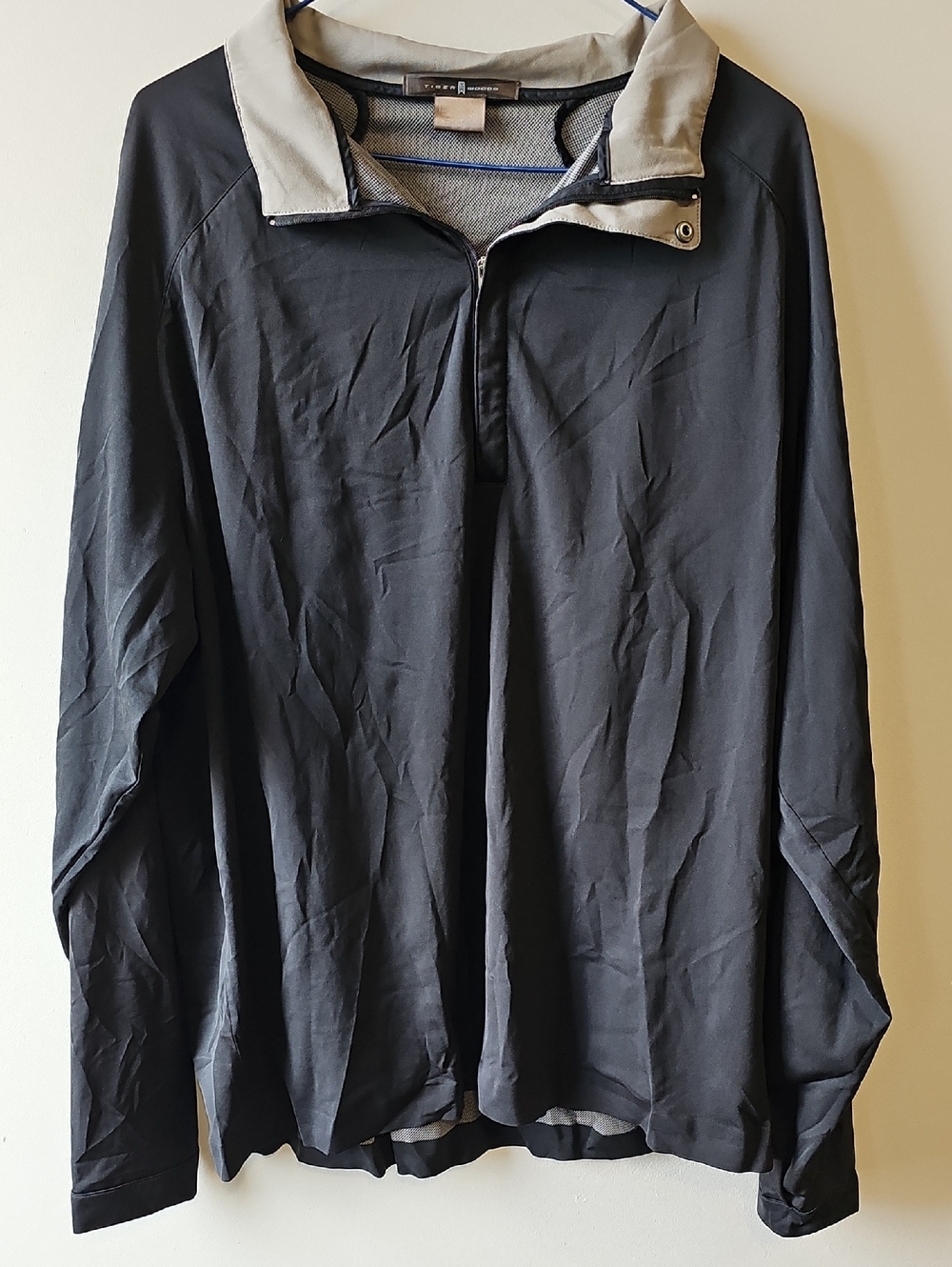Tiger Woods Lightweight Black Half-Zip Shirt Jacket with Contrast Gray Collar